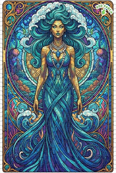 Teona Ahşap لغز خشبي فني بمظهر الزجاج الملون على شكل حورية البحر 800 قطعة 70x50