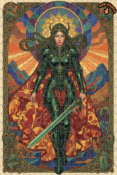 Teona Ahşap لغز خشبي مستوحى من الفن لملكة المحارب المدرعة الخضراء 400 قطعة 35x35