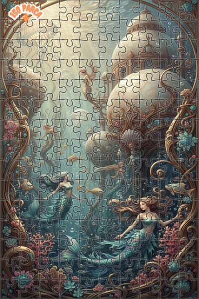 Teona Ahşap لغز خشبي فني بمظهر لوحة زيتية لـ مدينة حورية البحر الغامضة 150 قط...