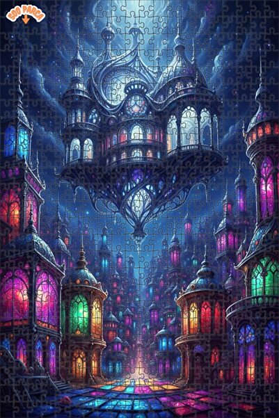 Teona Ahşap لغز خشبي فني من الزجاج الملون بتصميم المدينة السحرية 500 قطعة 50x30