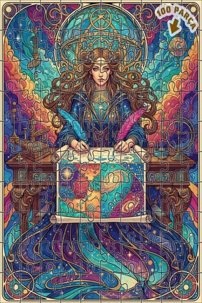 Teona Ahşap لغز خشبي مؤطر بطبقتين بتصميم فني يصور امرأة ذكية كونية قديمة، بمظ...