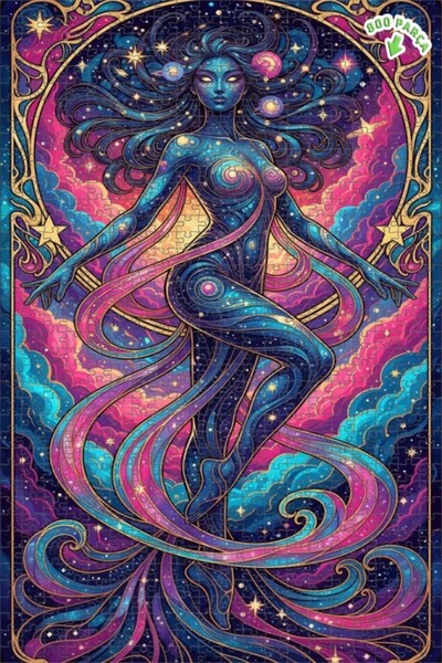 Teona Ahşap Mistress of the Universe Galaxy Art Watercolor Double-Deck Framed...