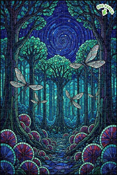 Teona Ahşap لغز خشبي مؤطر بطبقتين بمظهر الزجاج الملون لفراشات الغابة الغامضة ...