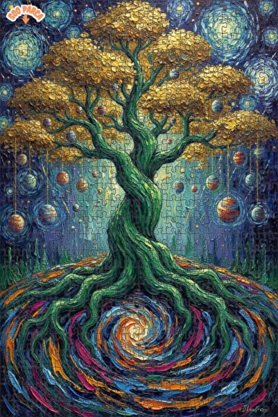 Teona Ahşap لغز خشبي بإطار مزدوج الطبقات بتصميم شجرة الحياة مع أوراق ذهبية وم...