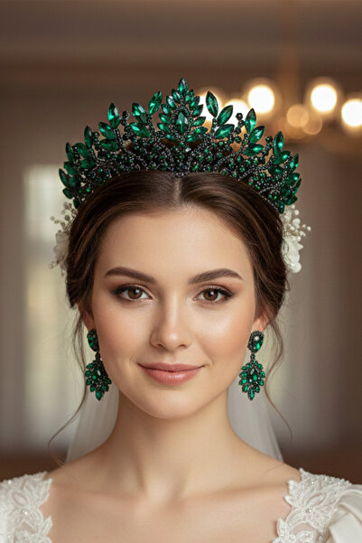 Limelia طقم تاج وأقراط دنفر للعروس، تاج حفلات الزفاف والحناء