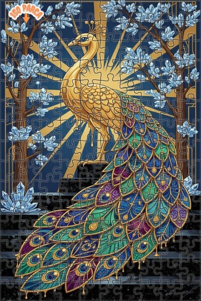 Teona Ahşap Golden Feather Peacock Art Double Layer Framed Wooden Puzzle 150 ...