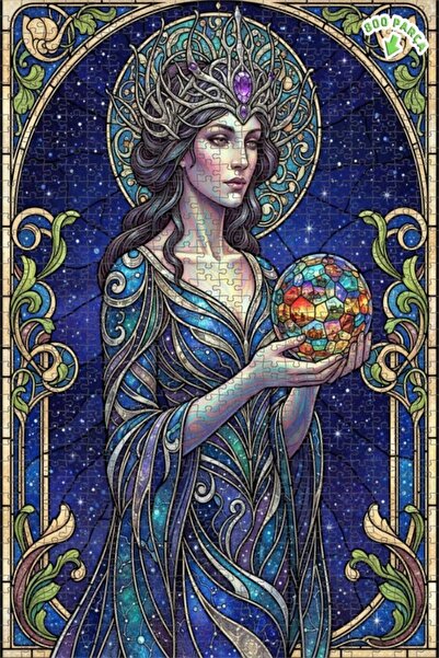 Teona Ahşap لغز خشبي بمظهر لوحة زيتية لملكة السماء على شكل كرة نجمية 800 قطعة...