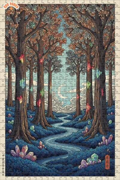 Teona Ahşap لغز فني بمظهر لوحة زيتية لغابة كريستالية غامضة 500 قطعة 50×30