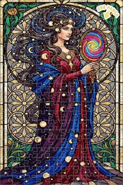 Teona Ahşap لغز خشبي بإطار من طابقين على طراز آرت نوفو بمظهر مرآة ملونة يصور ...