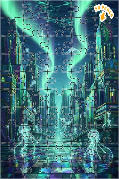 Teona Ahşap لغز فني بمظهر لوحة مائية لمدينة قناديل البحر 50 قطعة 15×25