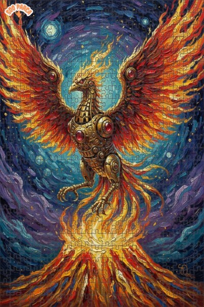 Teona Ahşap Mechanical Phoenix Oil Painting Look Modern Double-Decker Framed ...