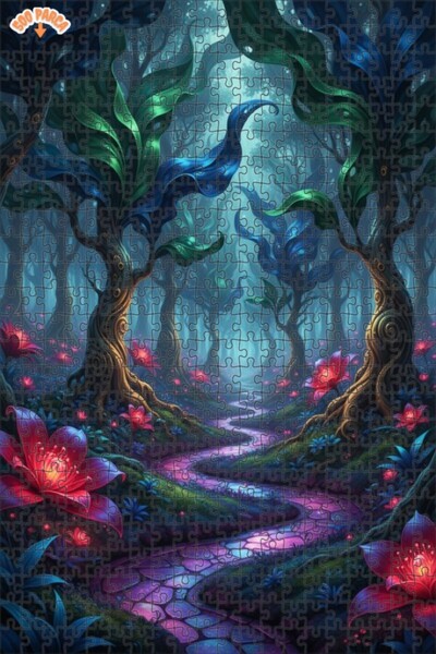Teona Ahşap لغز خشبي مؤطر مكون من طابقين بطباعة رقمية لطريق الغابة الغامضة 50...