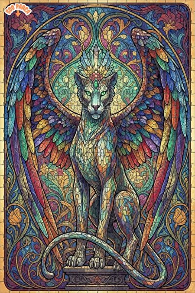 Teona Ahşap لغز خشبي فني من الفسيفساء على شكل نمر مجنح 500 قطعة 50x30