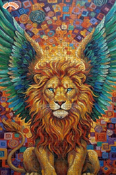 Teona Ahşap لغز خشبي مؤطر بطبقتين بتصميم فني تجريدي لأسد مجنح 500 قطعة 50×30