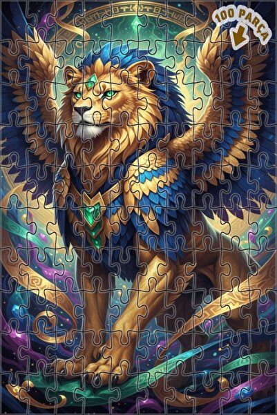 Teona Ahşap لوحة فنية لأسد مجنح، لغز خشبي بإطار مزدوج الطبقات، 100 قطعة، 25×25