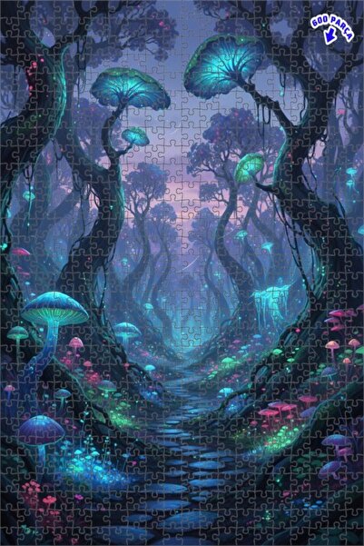 Teona Ahşap لغز خشبي مؤطر بطبقتين من فطر الغابة السحرية 600 قطعة 50x35