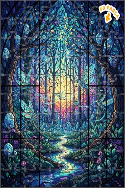 Teona Ahşap لغز خشبي فني من الزجاج الملون على شكل غابة الفراشة السحرية 50 قطع...