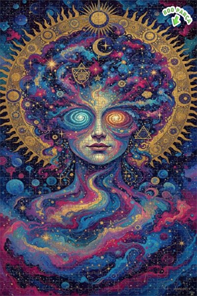 Teona Ahşap لغز خشبي بإطار مزدوج الطبقات بتصميم فني للوجه الكوني وغبار النجوم...