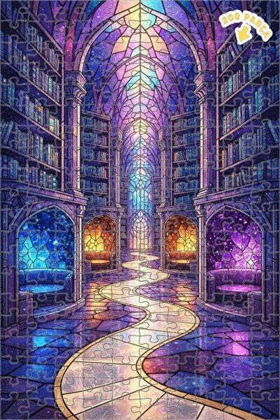 Teona Ahşap لغز خشبي بإطار مزدوج الطبقات بتصميم فن الزجاج الملون للمكتبة الفل...