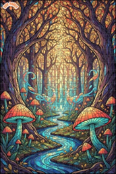 Teona Ahşap لغز خشبي مؤطر بطبقتين بتصميم الغابة السحرية والغزلان مع فن الزجاج...