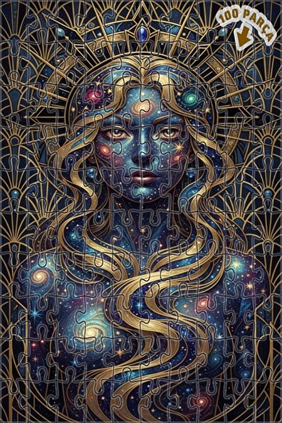 Teona Ahşap Goddess of the Galaxy Art Deco Art Print Look Double Layer Framed...