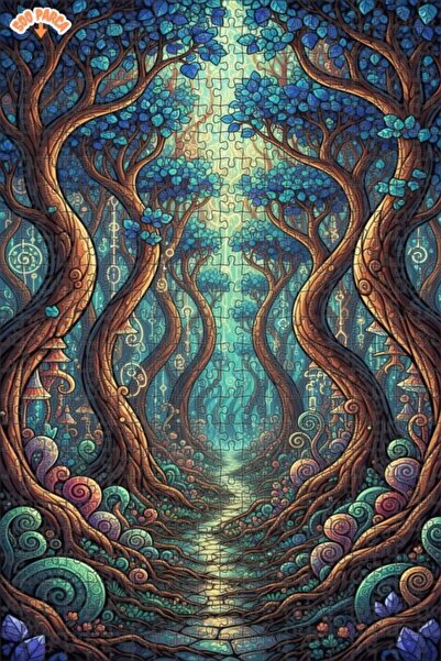 Teona Ahşap لغز خشبي مؤطر بطبقتين بمظهر لوحة زيتية لطريق الغابة الساحرة 500 ق...