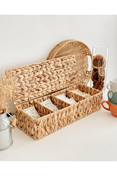 Hestia Home Wicker Organizer with Lid 4 Compartments
