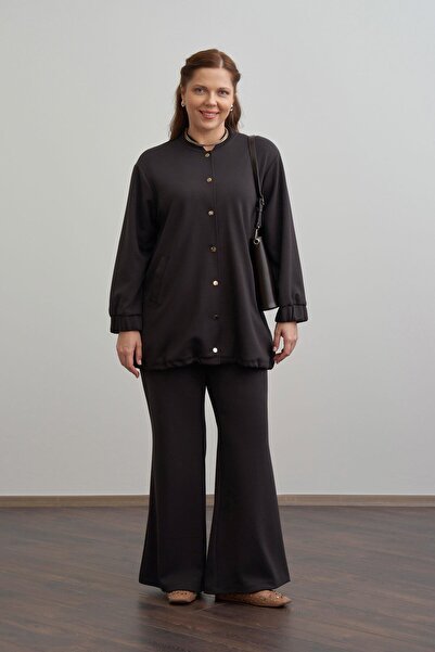 ALLDAY Bitter Brown-Soft Textured College Collar Tracksuit Set