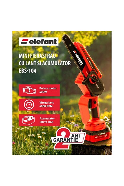 elefant Mini ferăstrău cu lanț cu baterie EBS-104, 20V / 4Ah, fără perii