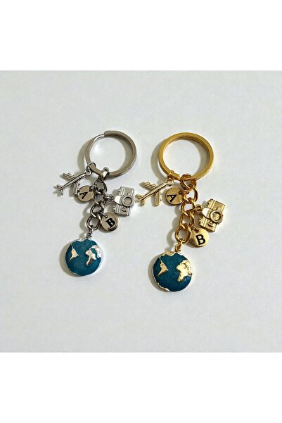 Elvia Atelier İki Harfli Figürlü Dünya Anahtarlık Sevgililer Günü Hediyesi