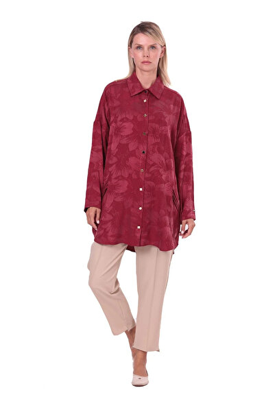 Invee Çiçek Desenli Lyocell Gömlek - Bordo