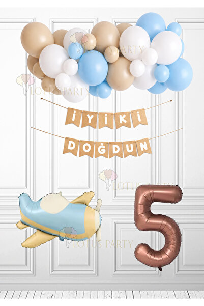 LOTUS PARTY Κρεμ ρετρό σετ μπαλονιών αεροπλάνου Κραφτ Λευκό Χρόνια Πολλά Γράμ...