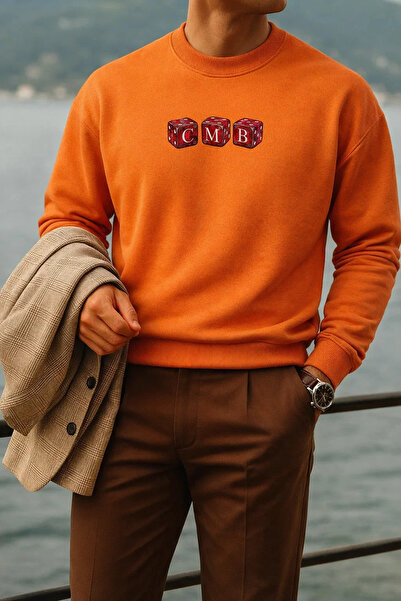 COMBİNE MİCHAİL Erkek Günlük Trend Baskılı Turuncu Sweatshirt