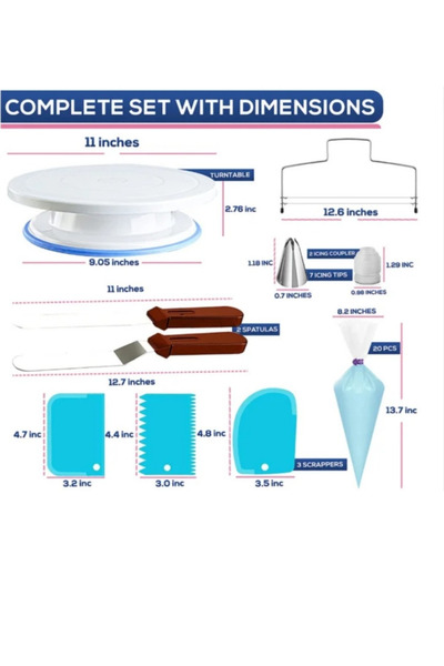 b11 طقم أدوات تزيين الكيك مع قاعدة دوّارة – مجموعة كاملة