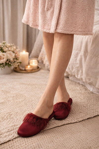 ROZELT Ženski bordo pernati set od Mekan đon delova Kućne papuče & papuče & p...