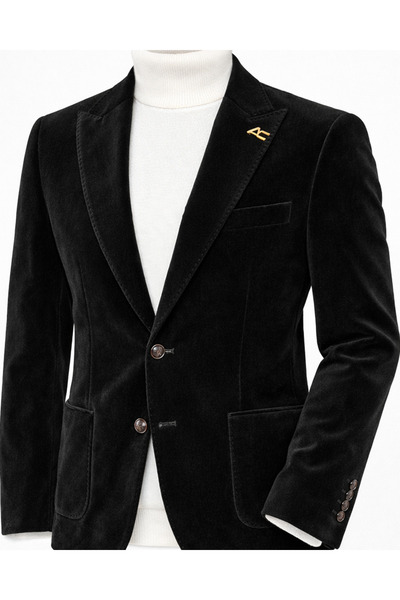 Avni Ceylan Elegant Textured Velvet Single Button Blazer Jacket