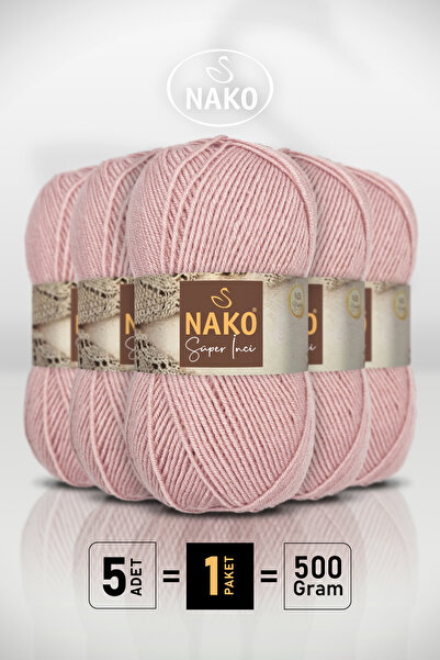 NAKO Süper İnci - 10275 Pembemsi Pudra - 5'li Paket - 100gr/260m - El Örgü İp...