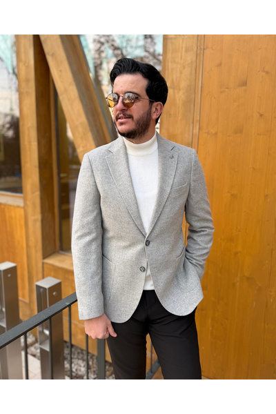 Avni Ceylan Modern Cut Gray Wool Blazer Jacket