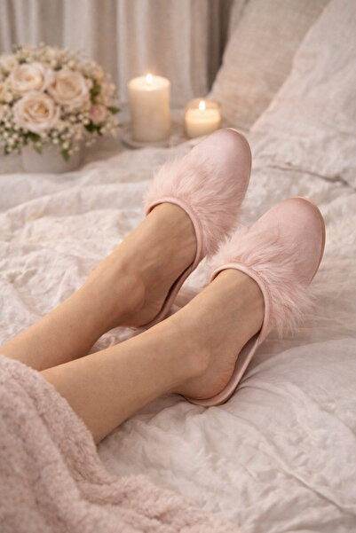 ROZELT Kadın Pudra Tüylü Yumuşak Tabanlı Ev Terliği & Panduf & Hediyelik & Çe...