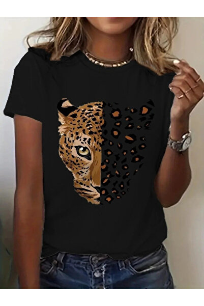 nedo7 Women's Short Sleeve Crew Neck Patterned Viscose Blouse