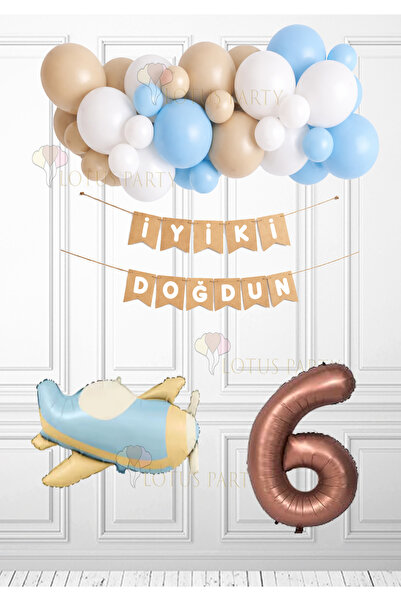 LOTUS PARTY Κρεμ ρετρό σετ μπαλονιών αεροπλάνου, Κραφτ Λευκό, Καλά Ευχές για ...