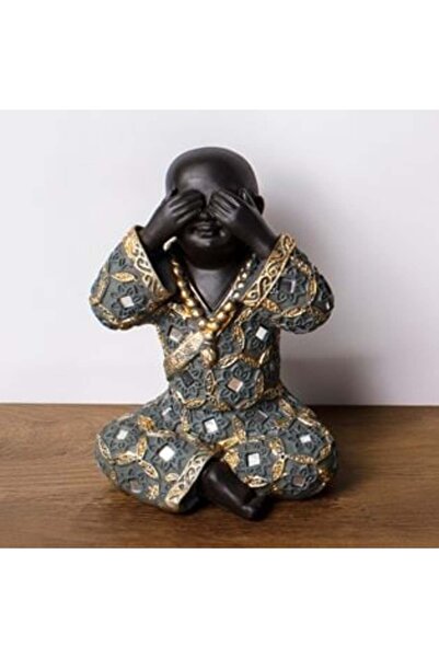 BAMI NETWORK Ethnic Ceramic Table Decoration Monk Figure "I Can't See" with M...