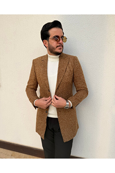 Avni Ceylan Men's Premium Textured Camel Wool Coat