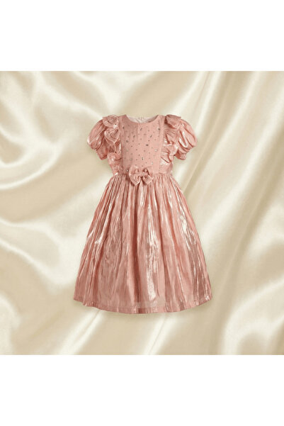 alqarat Shimmering Rose Gold Summer Dress with Crystal Details