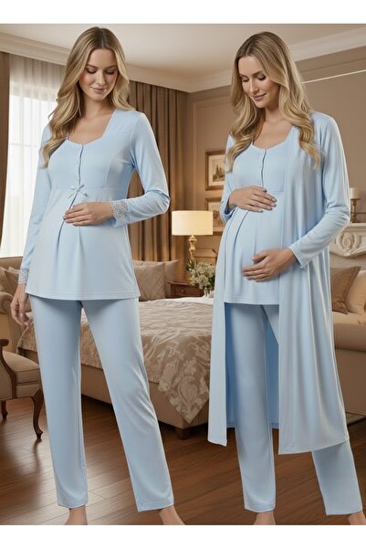 Lohussa New Season Blue 100% Cotton Special Design Long Sleeve Maternity Paja...