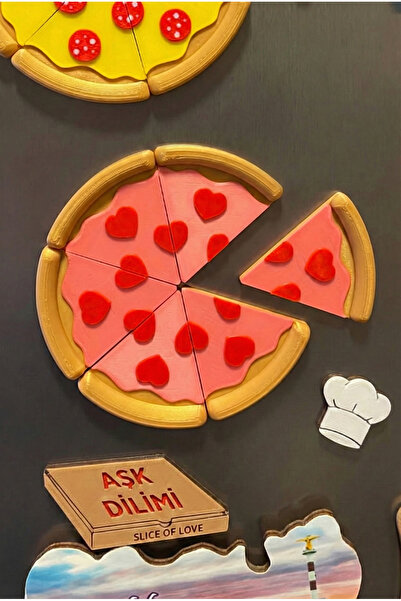 Alvina Atölye Sevgililer Günü Özel Kalpli Pizza Magnet - Romantik Buzdolabı S...