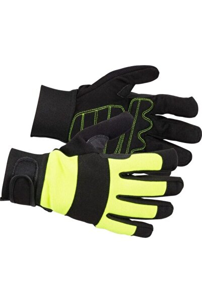 Strend Pro Mănuși din piele sintetică, spandex, ranforsate, negre și galbene,...