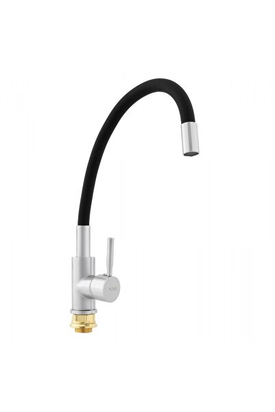 FLEKO FZXI-CD451 Sink Faucet, Single Handle, Black, Flexible Hose, Brass