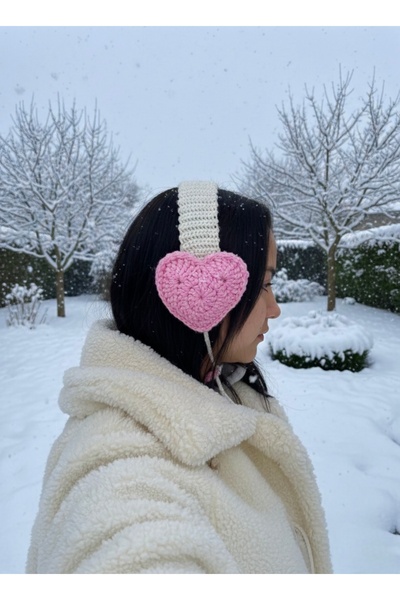 mor kedi Kalpli Kulaklık Kalpli Örgü Kulaklık Kulak Isıtıcı Sevgililer Günü H...