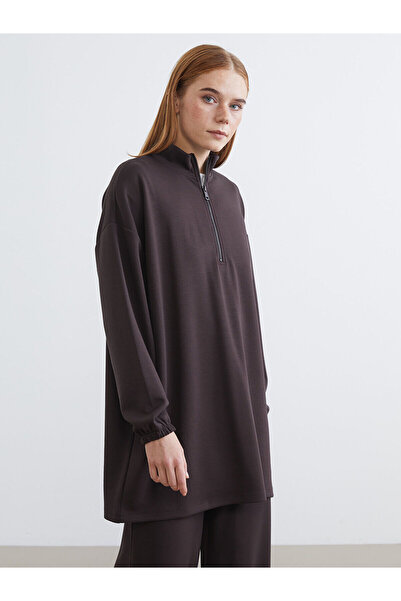 LC Waikiki LCW Modest Kahverengi Soft Touch Oversize Kadın Sweatshirt Tunik S...